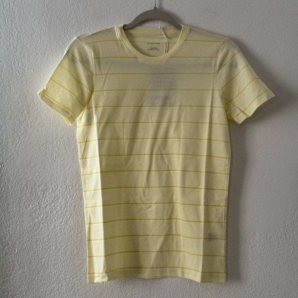 Everlane women’s Yellow Stripe Organic Cotton Crew T-Shirt Size S